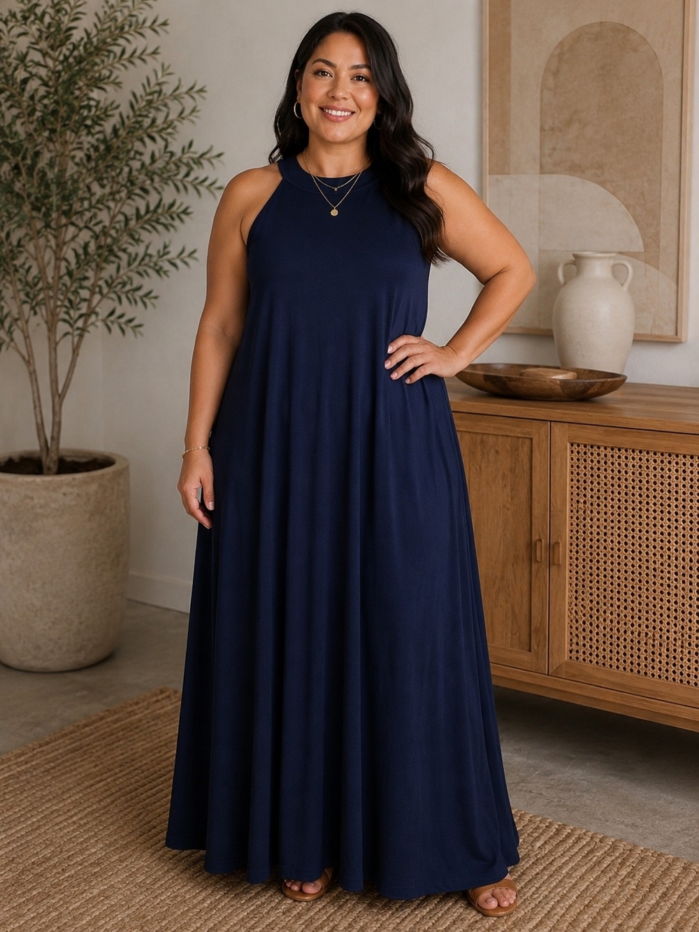 Classic Navy Sleeveless Maxi Dress  Size Large 10/12 New